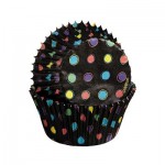 Capsulas Cupcakes con motivos de lunares de colores sobre fondo negro