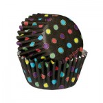 Capsulas Mini Cupcakes con motivos de lunares de colores sobre fondo negro