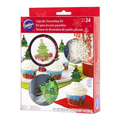 Set Capsulas y Toppers con motivos de Arbol de Navidad para cupcakes