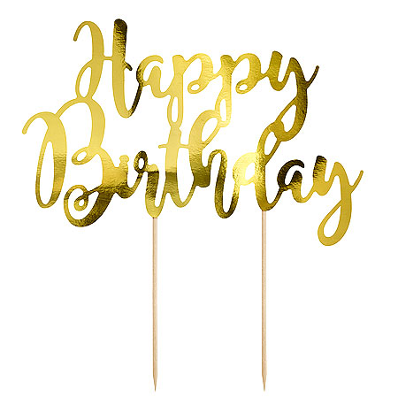 Topper para Tartas de cumpleaños Happy Birthday en color dorado
